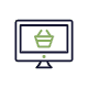 animated graphic of a shopping basket emerging from a computer monitor