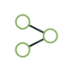 Animated graphic of the common social media share icon - a triangle with one open side and circles on each point