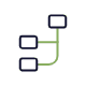 Animated graphic of one tree of an organization diagram, showing two lower level concepts linked to a main concept